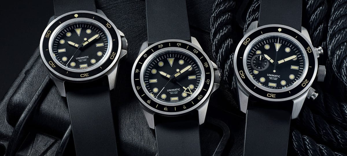 Unimatic Modello Uno Heritage Diver, Modello Uno Heritage GMT Diver и Modello Tre Heritage Chronograph Diver на Fratello